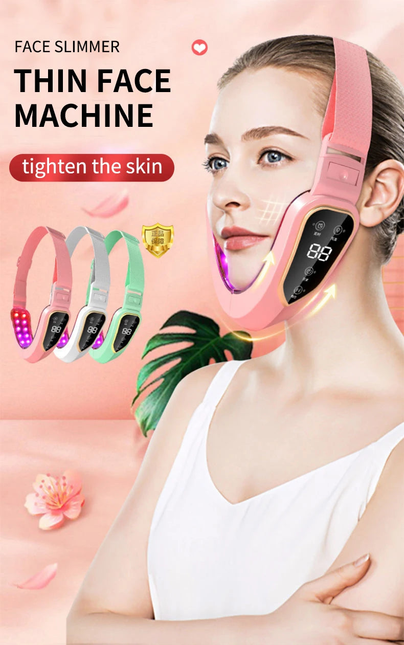 LED Photon Therapy Facial Vibration Massager Slimming Lifting Device Heated Double Chin Face V Lifter Rechargeable Beauty Tool