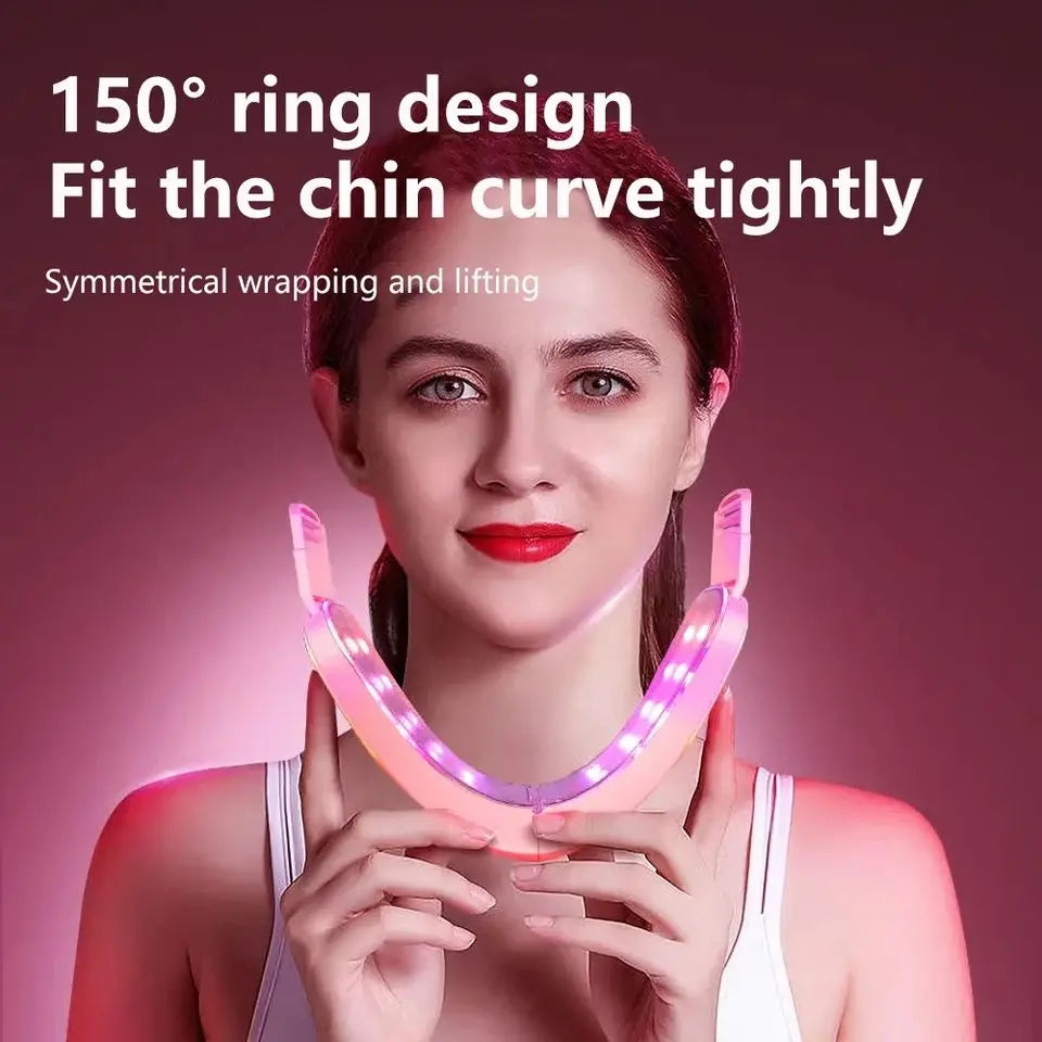 LED Photon Therapy Facial Vibration Massager Slimming Lifting Device Heated Double Chin Face V Lifter Rechargeable Beauty Tool