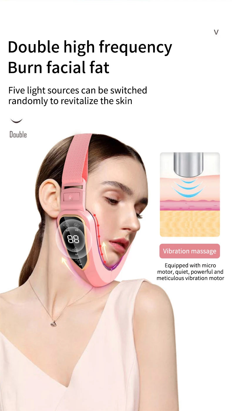 LED Photon Therapy Facial Vibration Massager Slimming Lifting Device Heated Double Chin Face V Lifter Rechargeable Beauty Tool