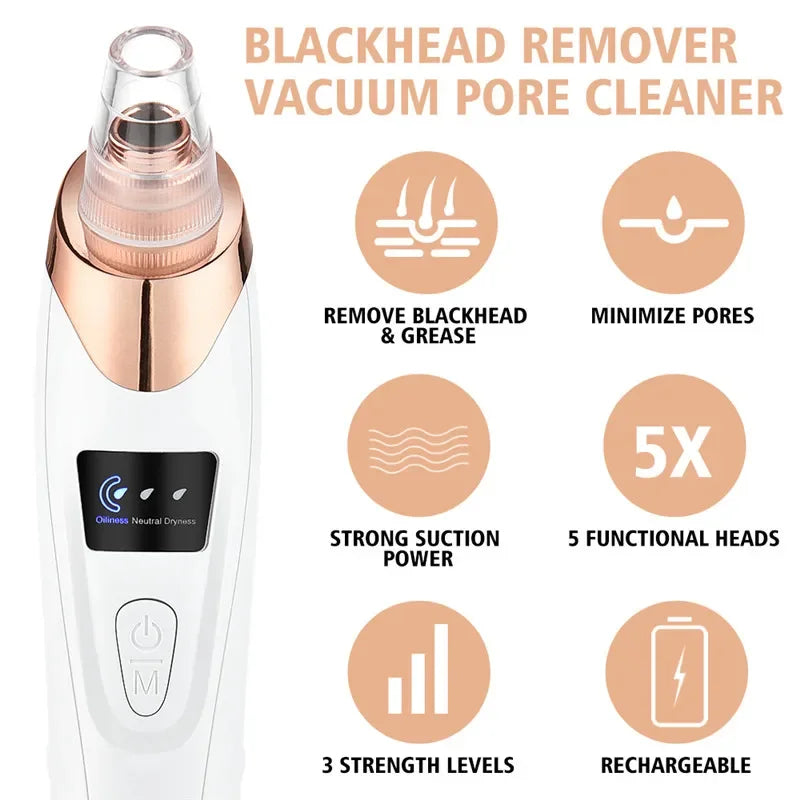 Blackhead Remover Vacuum Suction USB Rechargeable Facial Pore Cleaner Comedone Spot Acne Pimple Black Head Extractor Care Tools (Copy)
