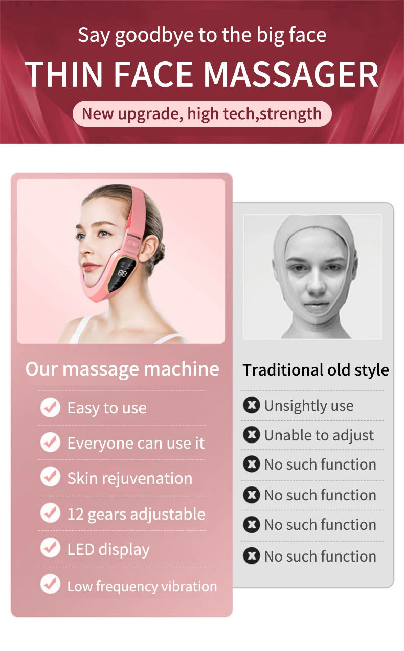 LED Photon Therapy Facial Vibration Massager Slimming Lifting Device Heated Double Chin Face V Lifter Rechargeable Beauty Tool