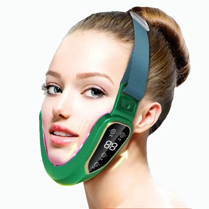 LED Photon Therapy Facial Vibration Massager Slimming Lifting Device Heated Double Chin Face V Lifter Rechargeable Beauty Tool