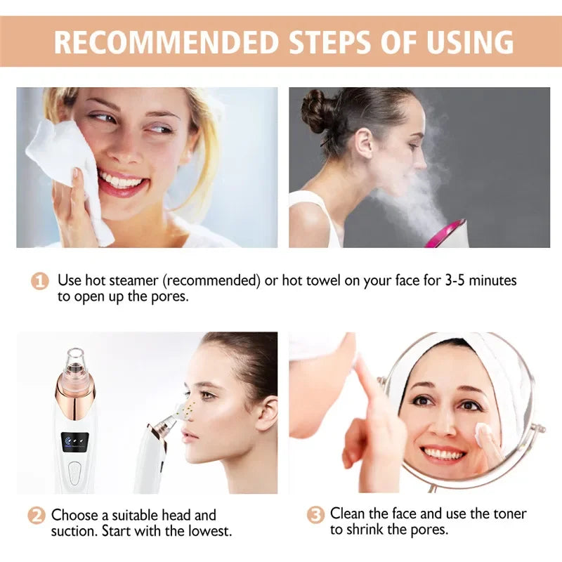 Blackhead Remover Vacuum Suction USB Rechargeable Facial Pore Cleaner Comedone Spot Acne Pimple Black Head Extractor Care Tools (Copy)