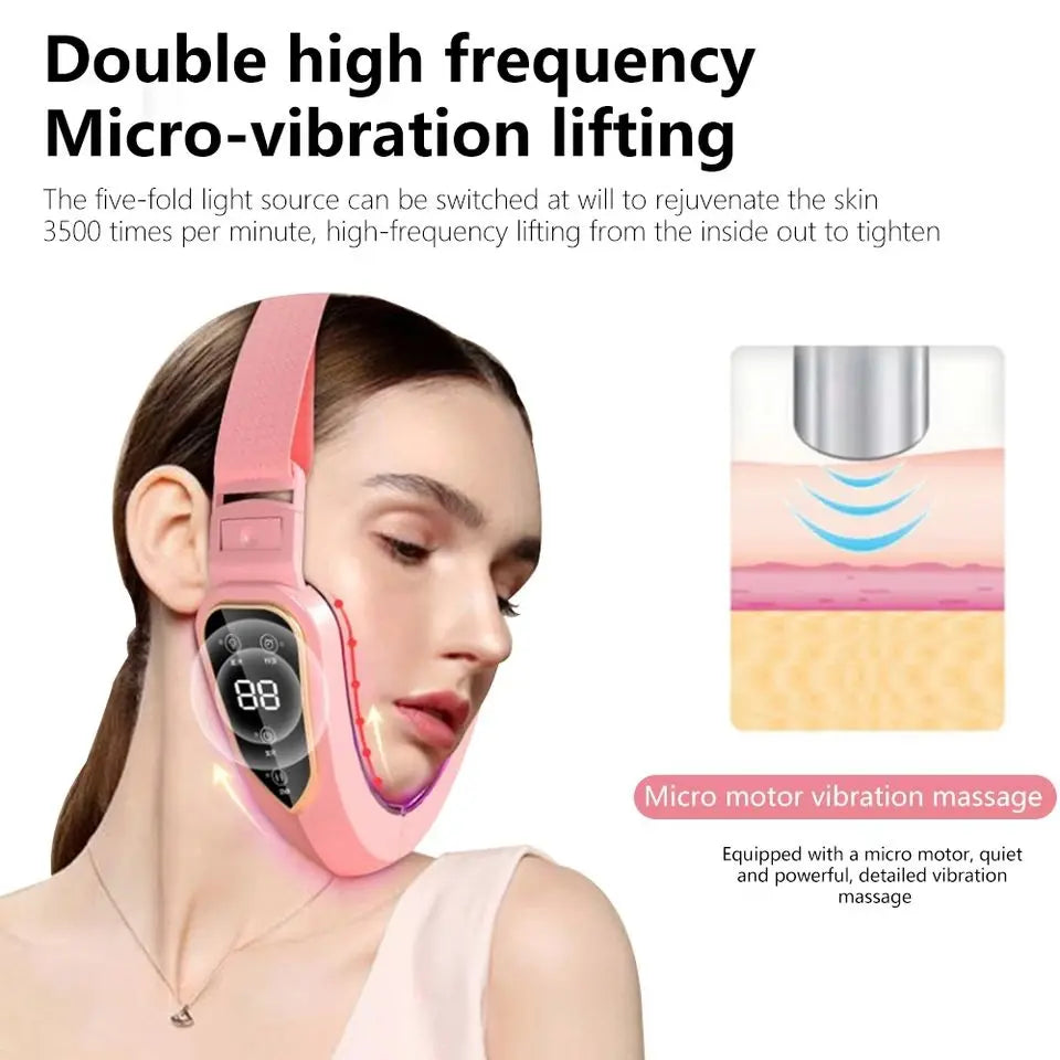 LED Photon Therapy Facial Vibration Massager Slimming Lifting Device Heated Double Chin Face V Lifter Rechargeable Beauty Tool